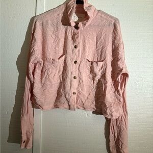 Aeropostale Light Pink Crinkled Button-Up Shirt